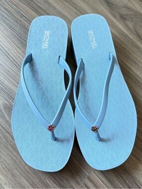 Michael Kors Pastel Blue Logo Thong Sandals